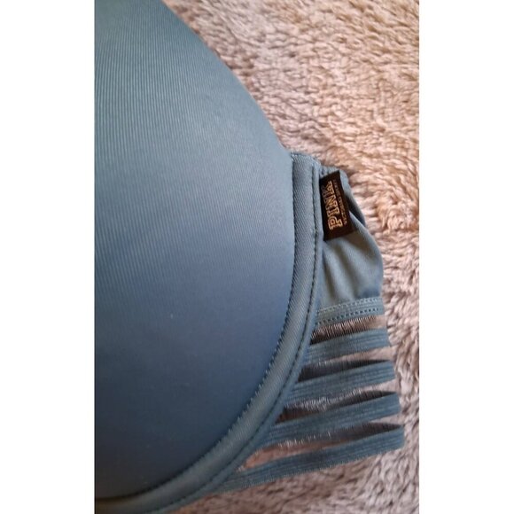 PINK Victorias Secret Blue 34C Wear Everywhere Push Up Bra VS striped in back - Picture 4 of 5